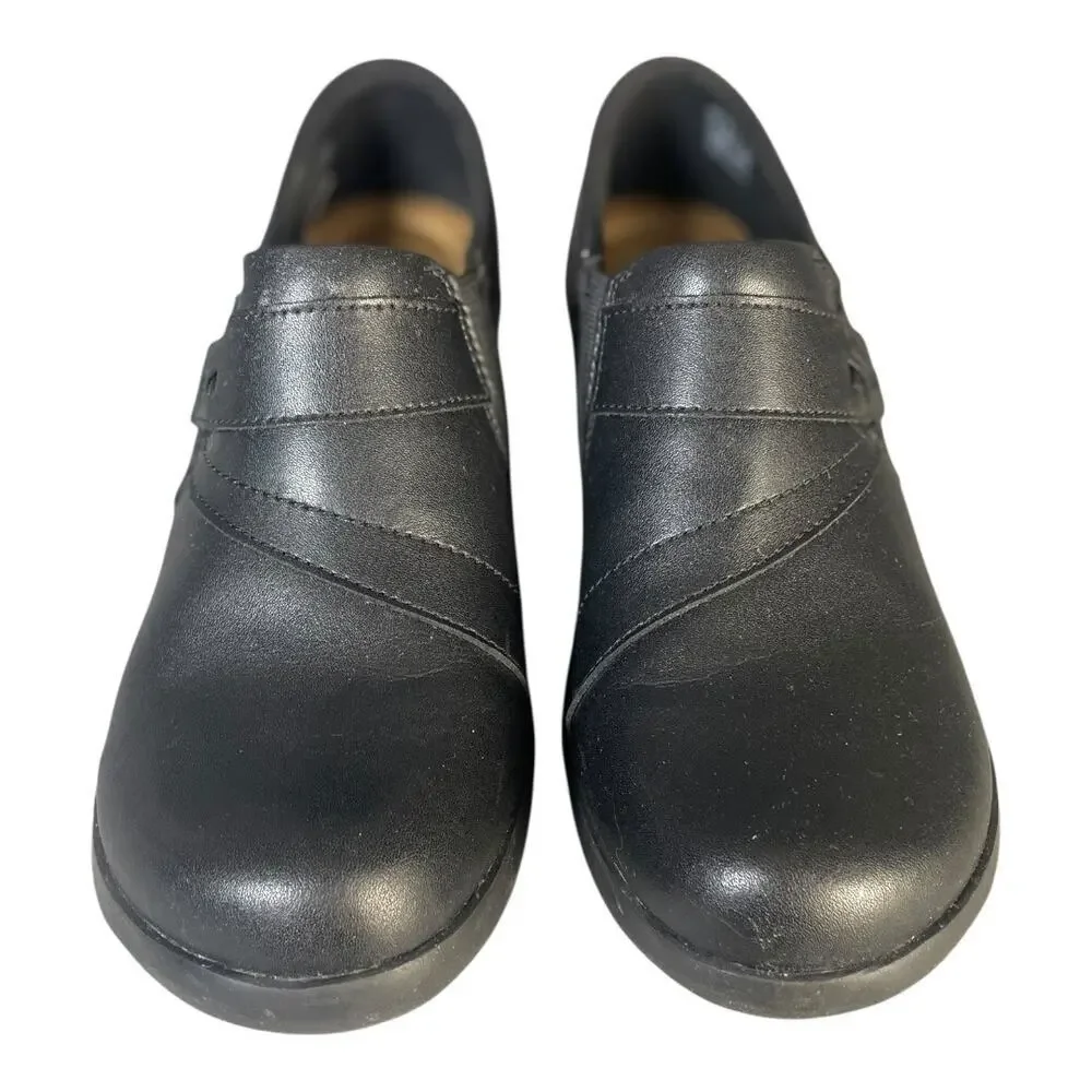 Clarks Women’s Angie Pearl Black Leather Slip On Loafers Size-10M